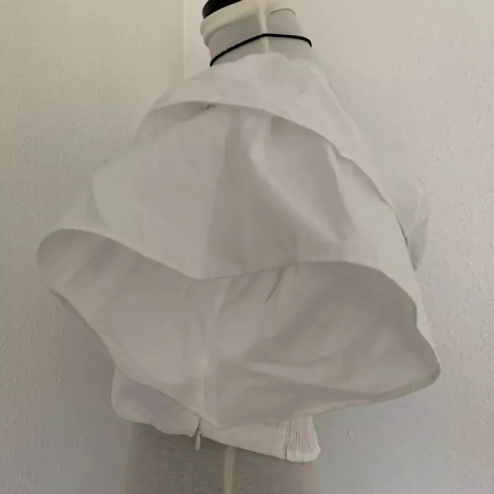 ZARA Womens Junior Girls Size L White Cropped Top Blouse Short Ruffle Sleeve - Picture 4 of 16